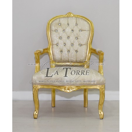 Poltrona futè sedia braccioli Luigi XV oro tessuto virginia avorio barocco AR1114