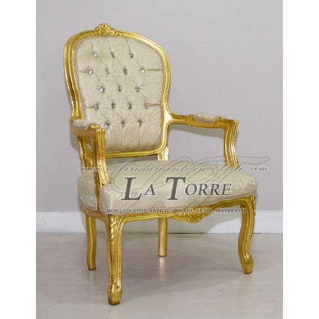 Futè armchair Louis XV gold armrests baroque ivory virginia fabric AR1114