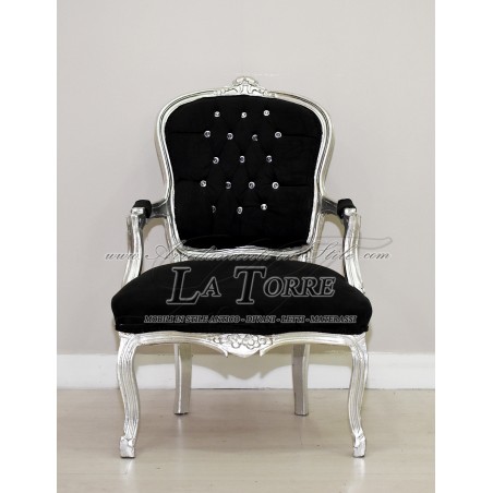Futè armchair chair with armrests Louis XV silver black velvet baroque AR1114