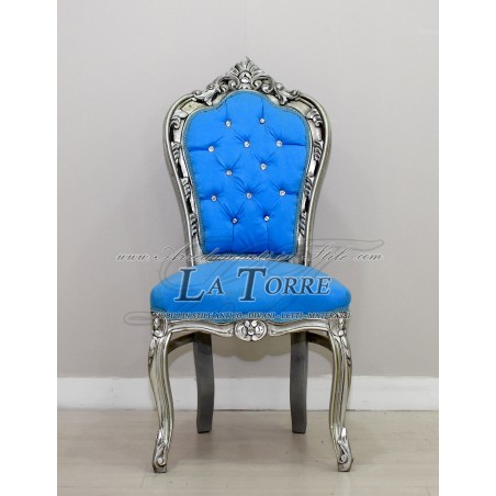 Sedia Poltrona Still Luigi XV Barocco Impero Argento velluto azzurro AL1826