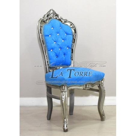 Sedia Poltrona Still Luigi XV Barocco Impero Argento velluto azzurro AL1826