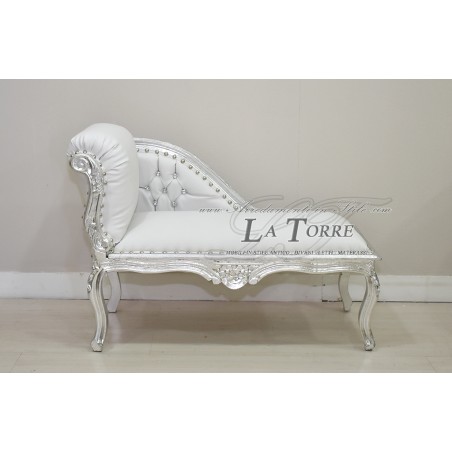 Römische Bank, Tagesbett, Sofa, Holzbank, silberweißes Öko-Leder K85