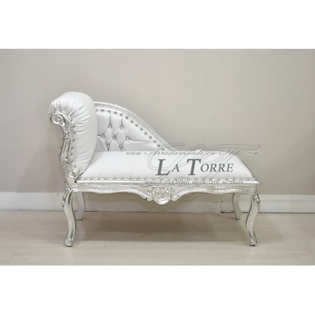 Dormeuse Roman bench sofa bench silver wood faux leather white k85