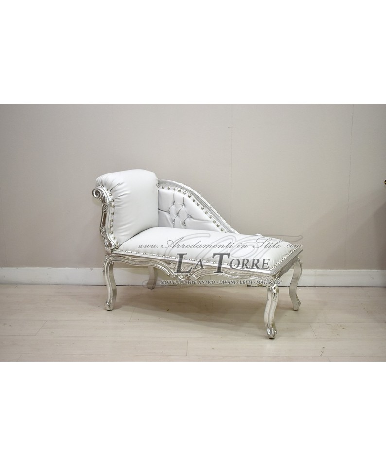 Pouf Barocco In Ecopelle Bianca E Argento - 40x40x30cm Per Arredamento - Foto 7