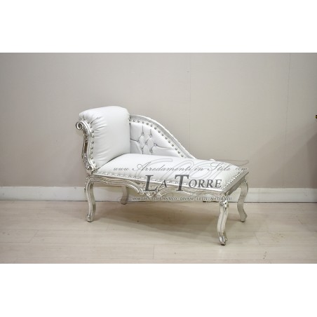 Römische Bank, Tagesbett, Sofa, Holzbank, silberweißes Öko-Leder K85