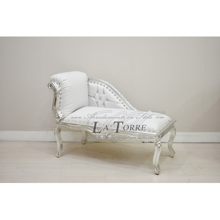 Römische Bank, Tagesbett, Sofa, Holzbank, silberweißes Öko-Leder K85