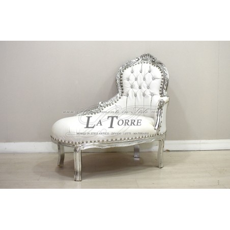 Bank, Tagesbett, silber, weißes Kunstleder, Barocksofa, AL3558