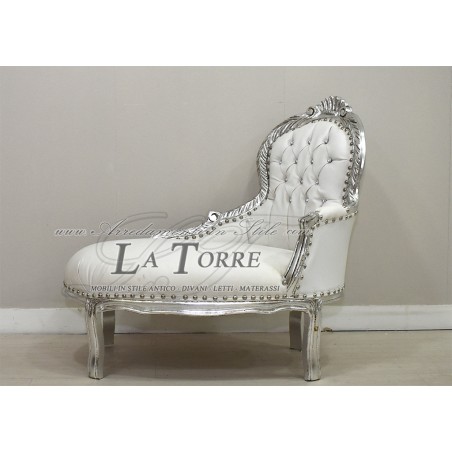 Bank, Tagesbett, silber, weißes Kunstleder, Barocksofa, AL3558