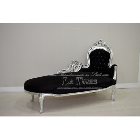 Barockes Daybed in Schwarz und Silber – Luxuriöse Capitonné-Chaiselongue, Modell AR7179