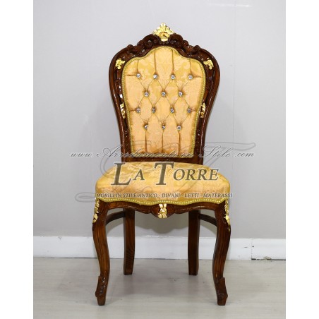 Poltrona sedia still Luigi XV Barocco legno noce e oro tessuto damascato AL1826