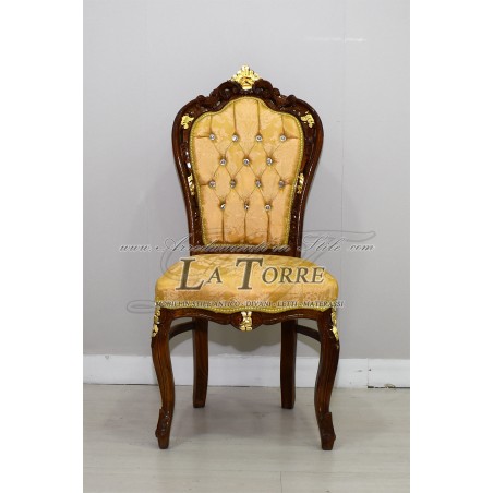 Poltrona sedia still Luigi XV Barocco legno noce e oro tessuto damascato AL1826