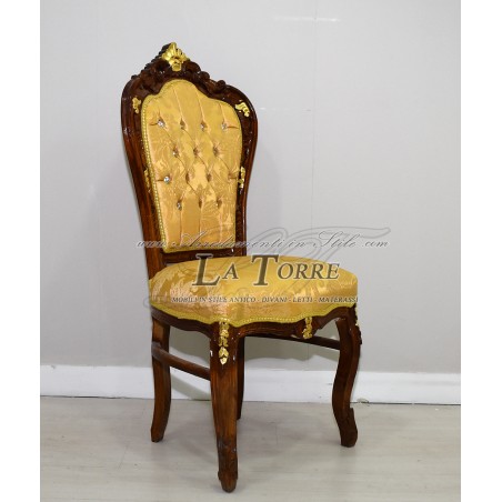 Poltrona sedia still Luigi XV Barocco legno noce e oro tessuto damascato AL1826