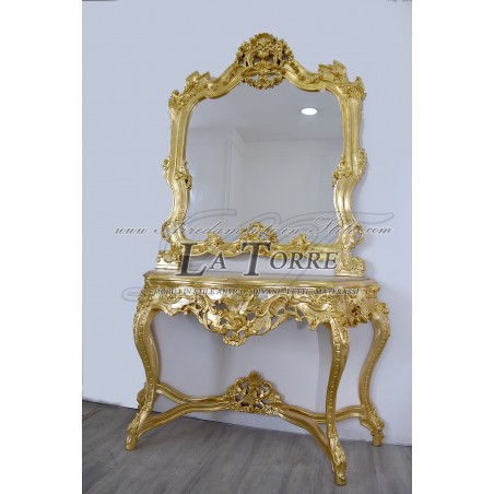 Console mirror Louis XV Baroque gold leaf marble AL9202