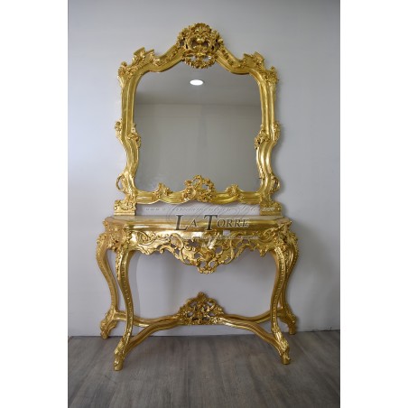 Console mirror Louis XV Baroque gold leaf marble AL9202