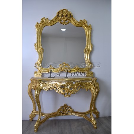 Console mirror Louis XV Baroque gold leaf marble AL9202