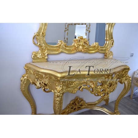 Console mirror Louis XV Baroque gold leaf marble AL9202