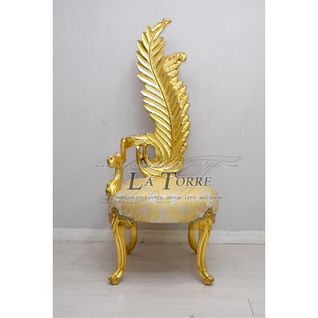 Baroque Louis XV throne armchair feather chair h160 gold damask fabric AL6972