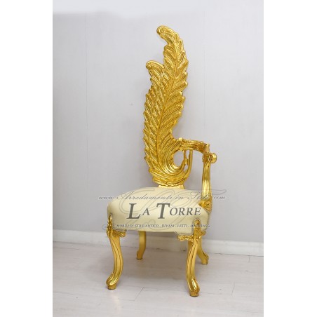 Barocker Thronsessel Louis XV, Federstuhl, H160, Gold-Champagner-Ökoleder AL6972