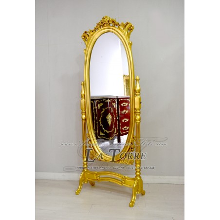 Louis XV Barock Gold Geschnitzter Neigbarer Ballerina-Standspiegel AL7375