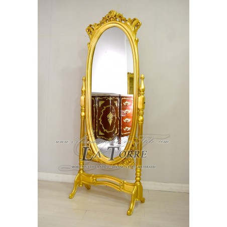 Louis XV Barock Gold Geschnitzter Neigbarer Ballerina-Standspiegel AL7375