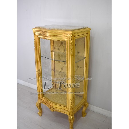 Louis XV glass cabinet baroque Gold Swarovski Damask fabric AL2783