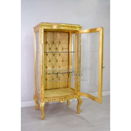 Louis XV glass cabinet baroque Gold Swarovski Damask fabric AL2783