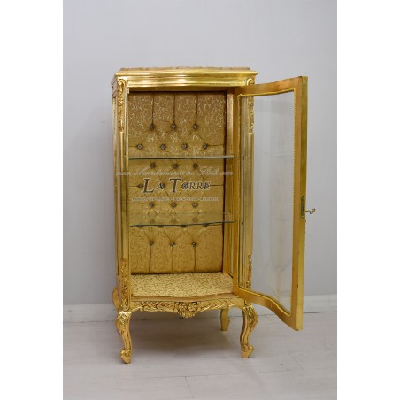 Louis XV glass cabinet baroque Gold Swarovski Damask fabric AL2783