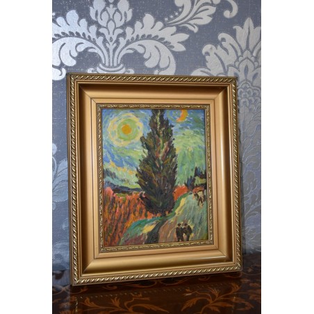 Classic painting Oil painting Path at night in the presence of cypress Van Gogh