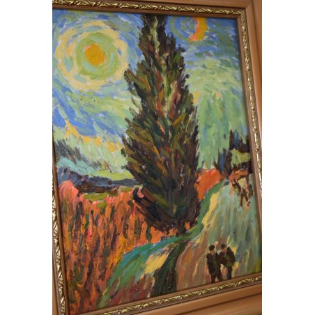 Classic painting Oil painting Path at night in the presence of cypress Van Gogh