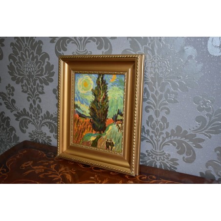 Classic painting Oil painting Path at night in the presence of cypress Van Gogh