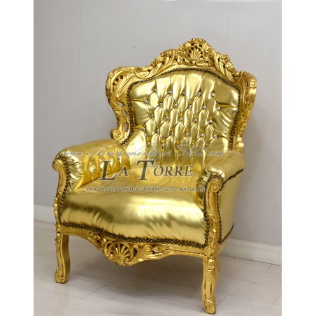Chair Armchair Germany Baroque throne gold leaf faux leather swarovski AL4227