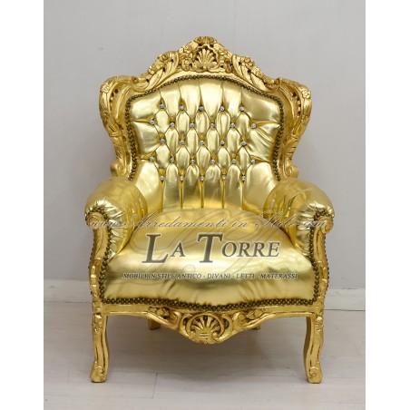 Chair Armchair Germany Baroque throne gold leaf faux leather swarovski AL4227