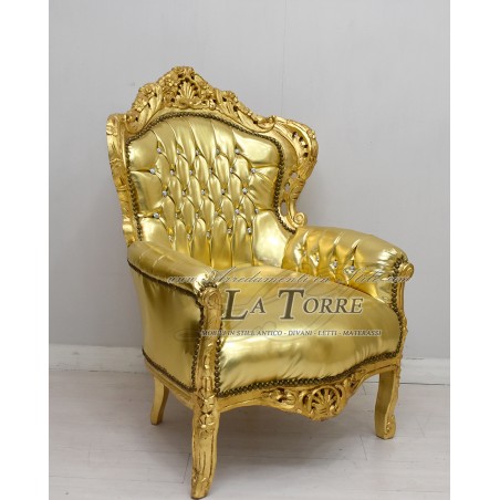 Chair Armchair Germany Baroque throne gold leaf faux leather swarovski AL4227