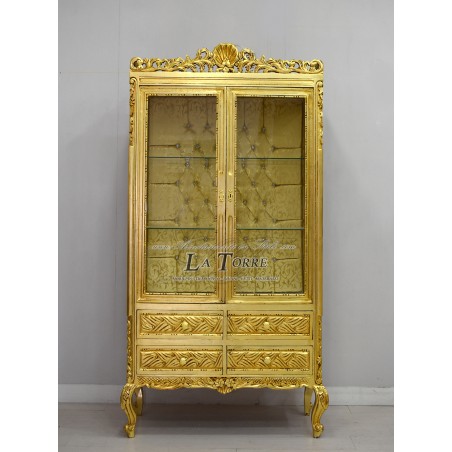 Glass cabinet with drawers in baroque style gold swarovski Louis XV AL2429