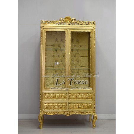 Glass cabinet with drawers in baroque style gold swarovski Louis XV AL2429