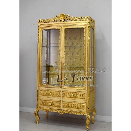 Vetrina cristalliera con cassetti stile barocco oro swarovski Luigi XV AL2429