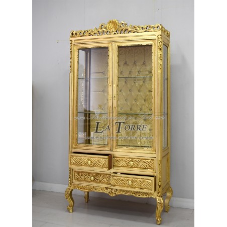 Vetrina cristalliera con cassetti stile barocco oro swarovski Luigi XV AL2429
