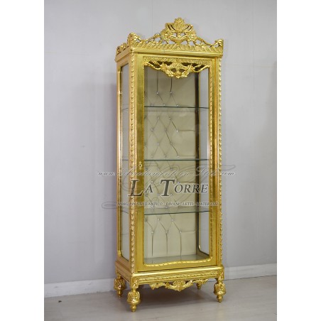 Louis XV baroque gold leaf crystal display cabinet swarovski champagne faux leather AL3035