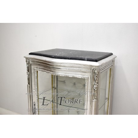 Louis XV Barock-Glasvitrine mit weißem Kunstleder Swarovski AL3337