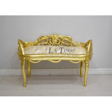 Dormeuse panca ovale divano  panchetta 100 cm  oro tessuto damascato giglio AL3640