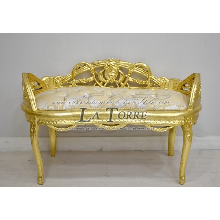 Dormeuse panca ovale divano  panchetta 100 cm  oro tessuto damascato giglio AL3640