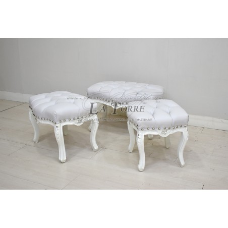 Set Poufs im Louis-XV-Barockstil aus weißem Kunstleder Swarovski AL7778