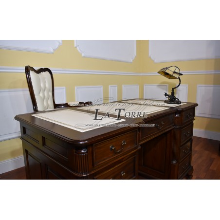 Ministerial Presidential Desk Double-sided champagne eco-leather walnut 140 cm Na08