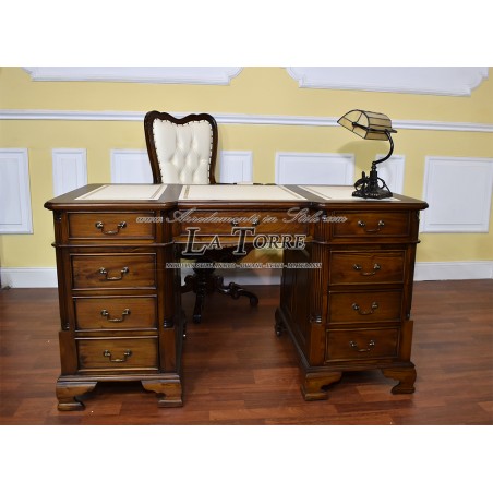 Ministerial Presidential Desk Double-sided champagne eco-leather walnut 140 cm Na08