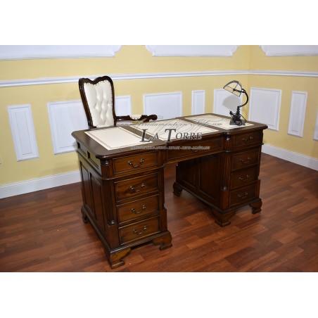 Ministerial Presidential Desk Double-sided champagne eco-leather walnut 140 cm Na08