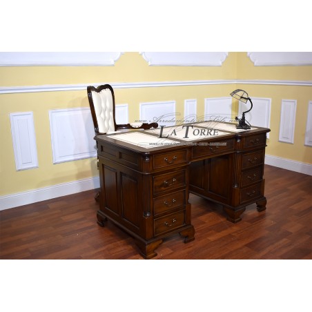 Ministerial Presidential Desk Double-sided champagne eco-leather walnut 140 cm Na08
