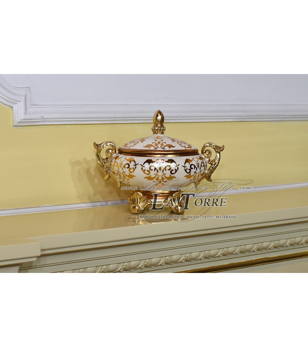 Porta cioccolatini scrigno centro tavola ceramica avorio oro soprammobile  DS21