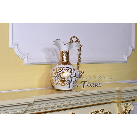 Brocca anfora vaso centrotavola ceramica avorio oro soprammobile Ds26