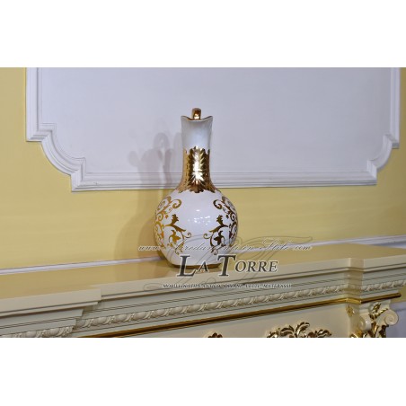 Brocca anfora vaso centrotavola ceramica avorio oro soprammobile Ds26