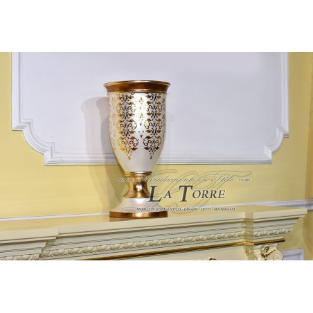 Amphorenbecher, Keramik-Mittelstück, elfenbeinfarbene Vase, Blattgoldverzierung DS12